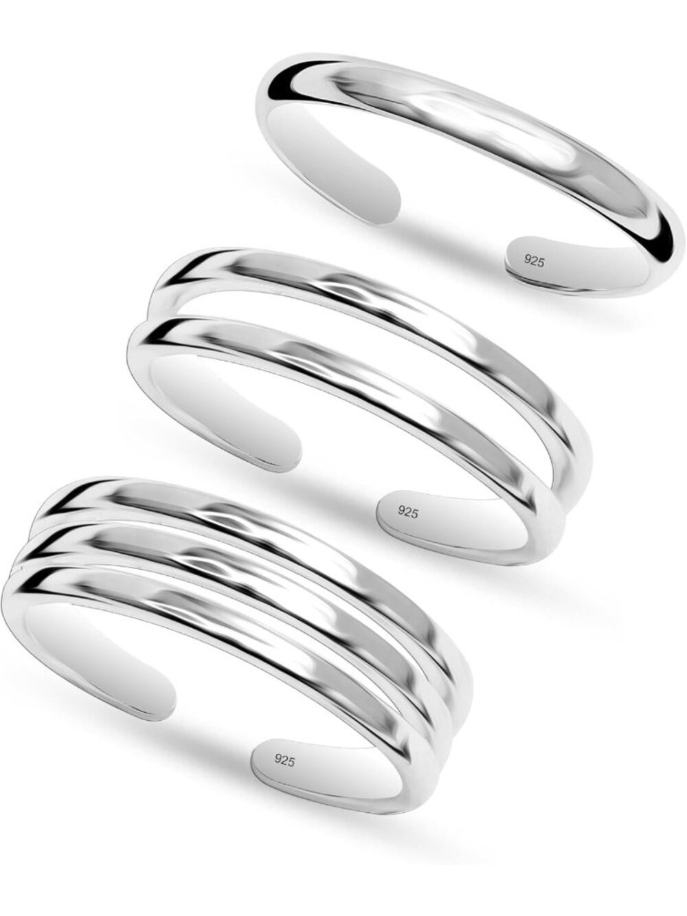 Adjustable 925 Sterling Silver Open Toe Rings Set for Women - Minimalist Summer